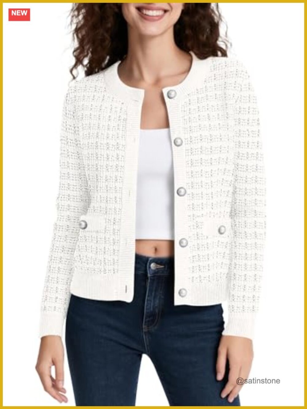 Cropped Knit Cardigan Women Long Sleeve Button Down